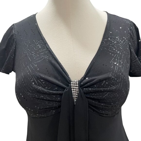 RM Richards Black Chiffon Tunic 14W Beaded Detail Formal Gala Holiday Evening - Picture 10 of 12